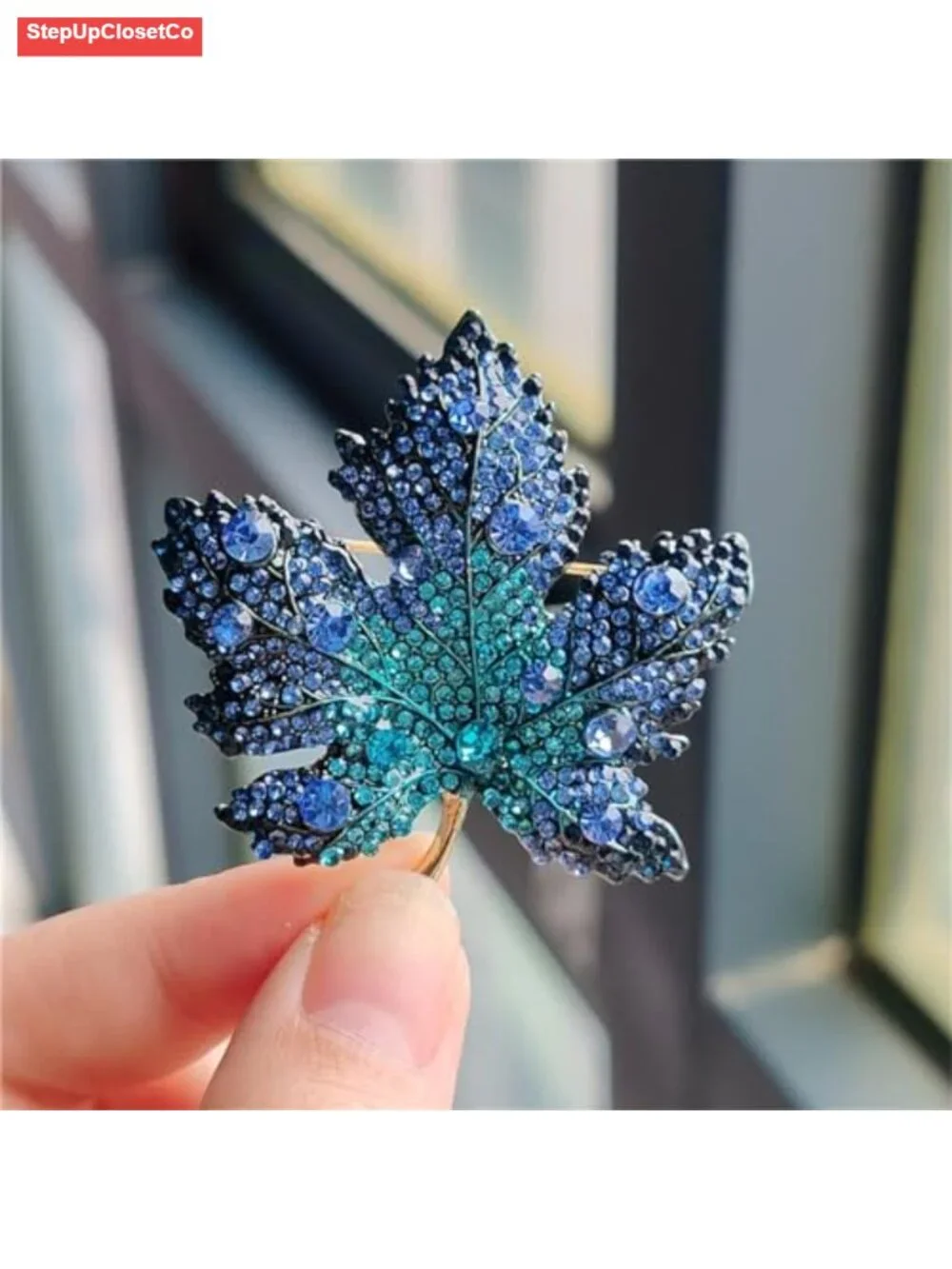 Rhinestone Maple Leaf Brooch Pin Women Sparkling Lapel Pin Fall Thanksgiving